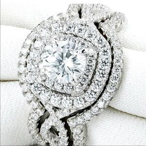 925 AAA CZ silver ring w/accent bands
